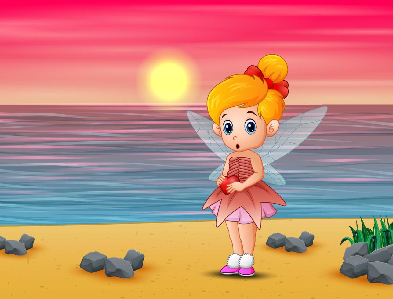 Cute little love fairy standing on the beach vector