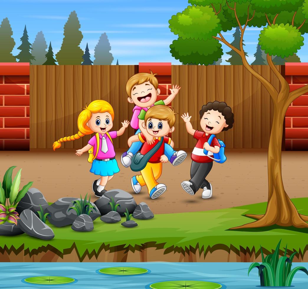 Happy kids playing in the park vector