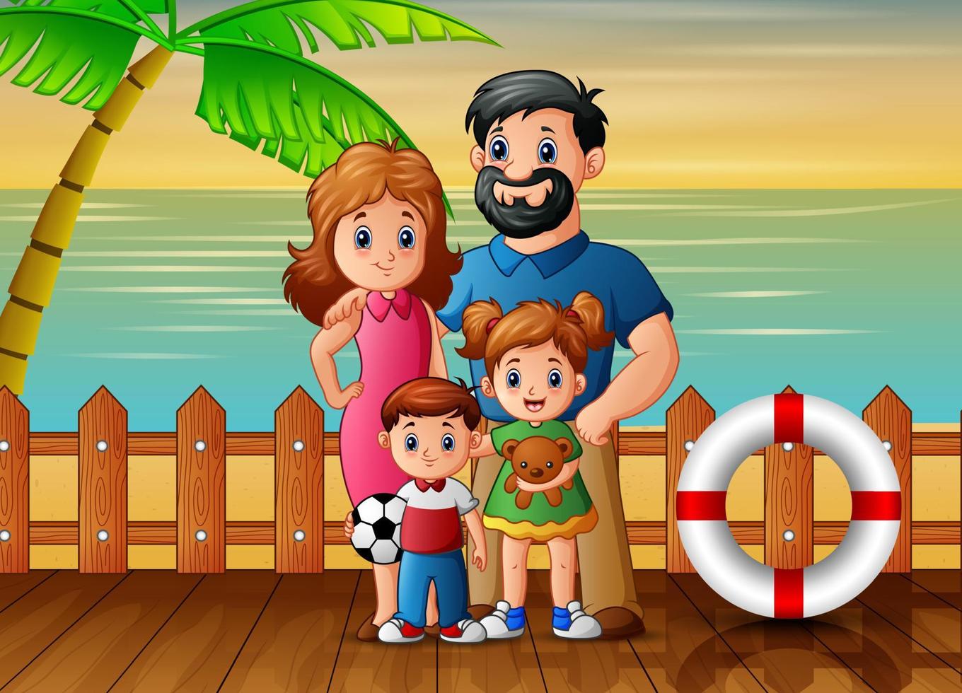 unas vacaciones familiares en la ilustración de la playa vector