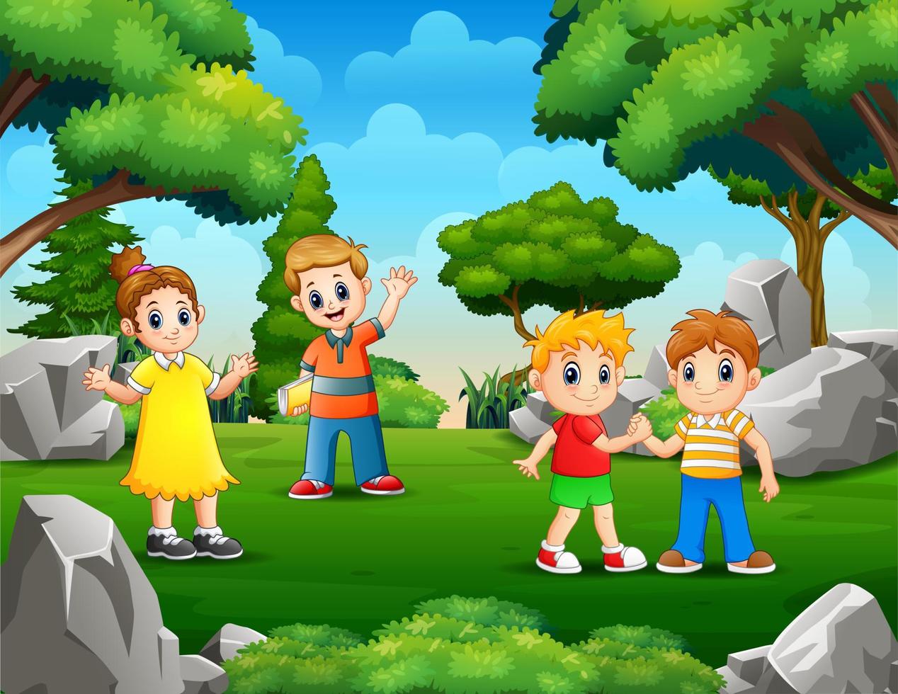 Children playing in the green park vector