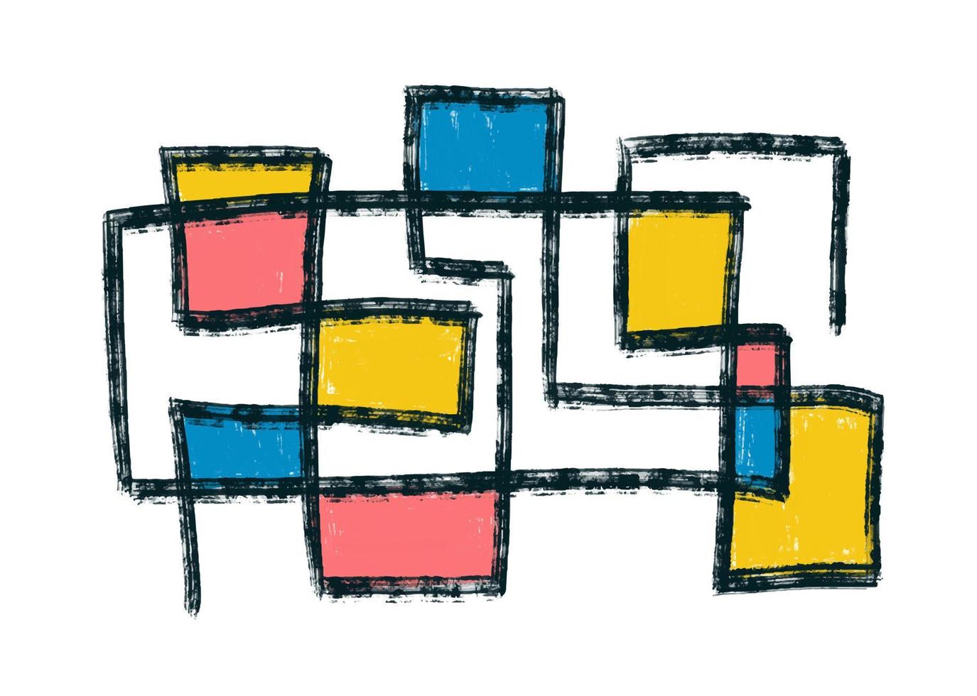 WHITE VECTOR CANVAS WITH PAINTED BRIGHT SQUARES AND BLACK STROKES