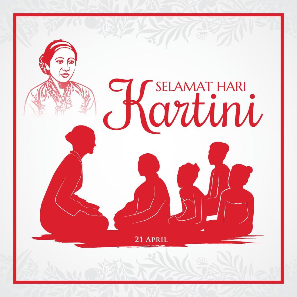 selamat hari kartini. traducción feliz día de kartini. kartini es la heroína de la educación de las mujeres y los derechos humanos en indonesia vector