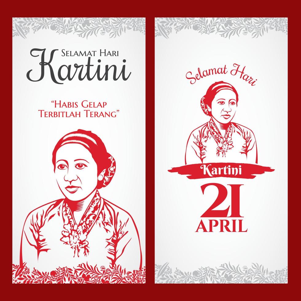 selamat hari kartini. traducción feliz día de kartini. kartini es la heroína de la educación de las mujeres y los derechos humanos en indonesia vector