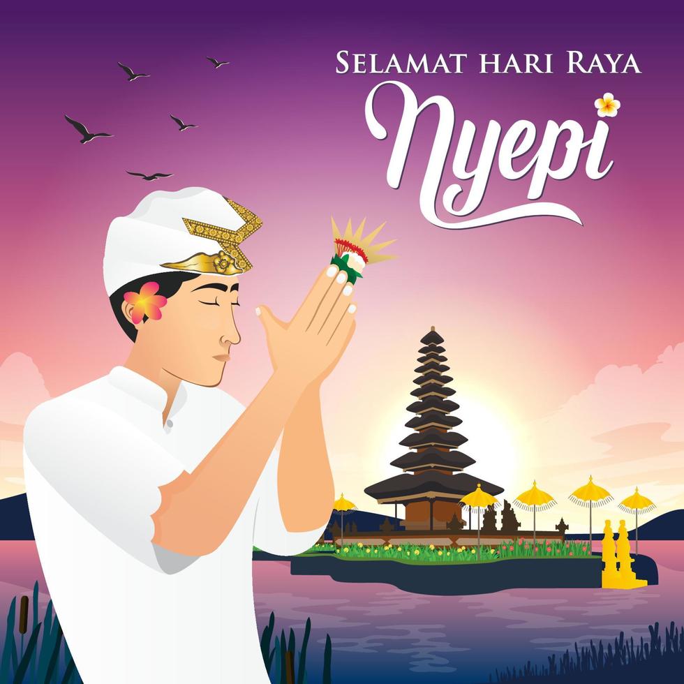 Selamat hari raya Nyepi. Translation Happy Day Of Silence Nyepi. Suitable for greeting card vector