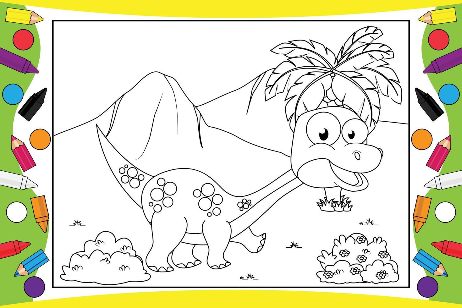 coloring cute dinosaur for kids vector