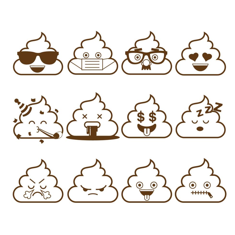 conjunto de lindos emoticonos de caca, diseño de contorno emoji, ilustración vectorial. vector