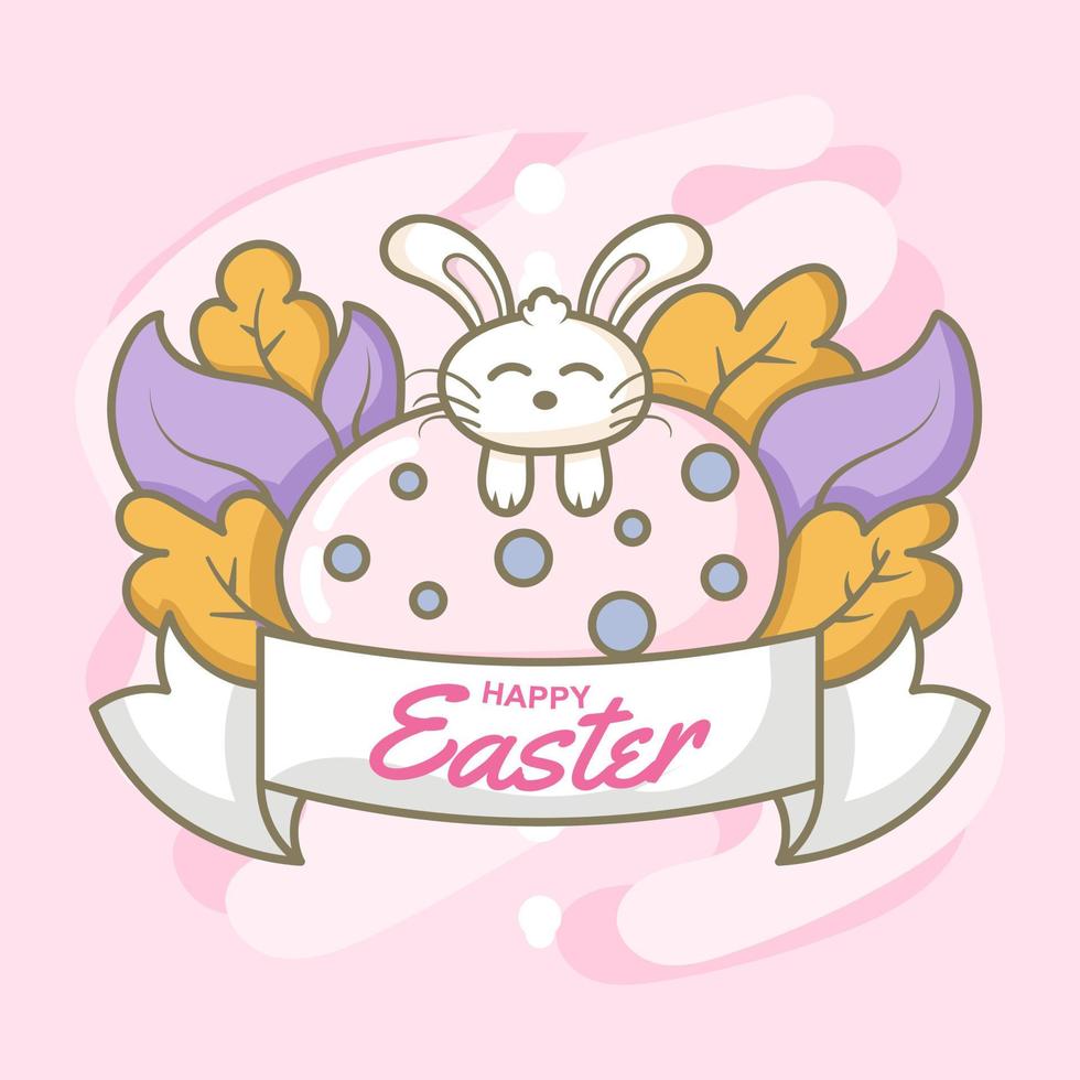 happy easter day with bunny on giant egg vector