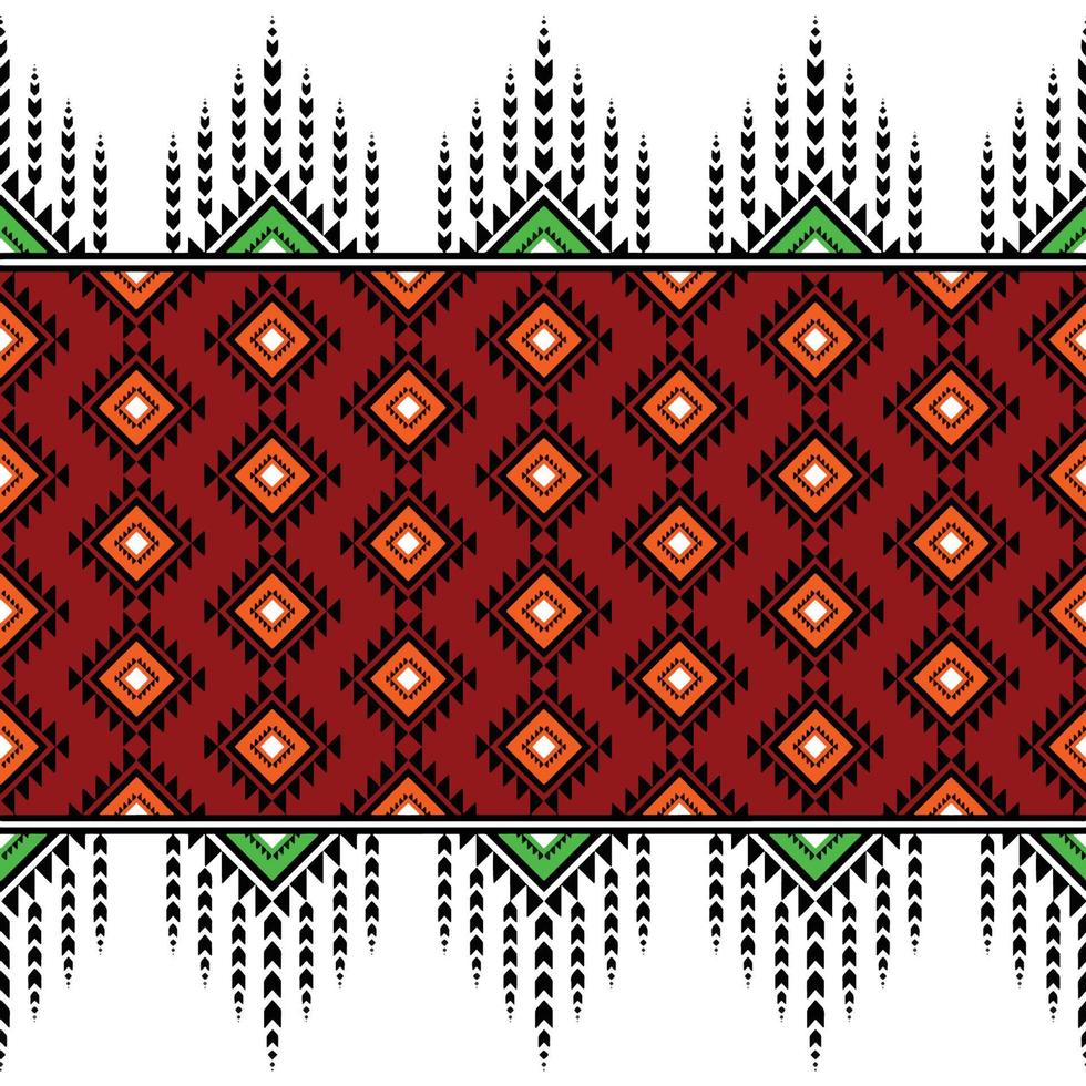 Orange Green Geometric on red ethnic oriental pattern traditional Design for background,carpet,wallpaper,clothing,wrapping,Batik,fabric, vector illustration embroidery style