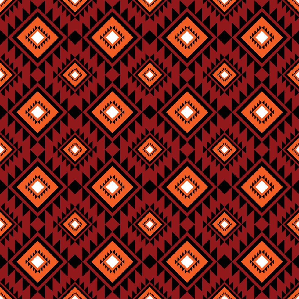 Orange Geometric on red ethnic oriental pattern traditional Design for background,carpet,wallpaper,clothing,wrapping,Batik,fabric, vector illustration embroidery style