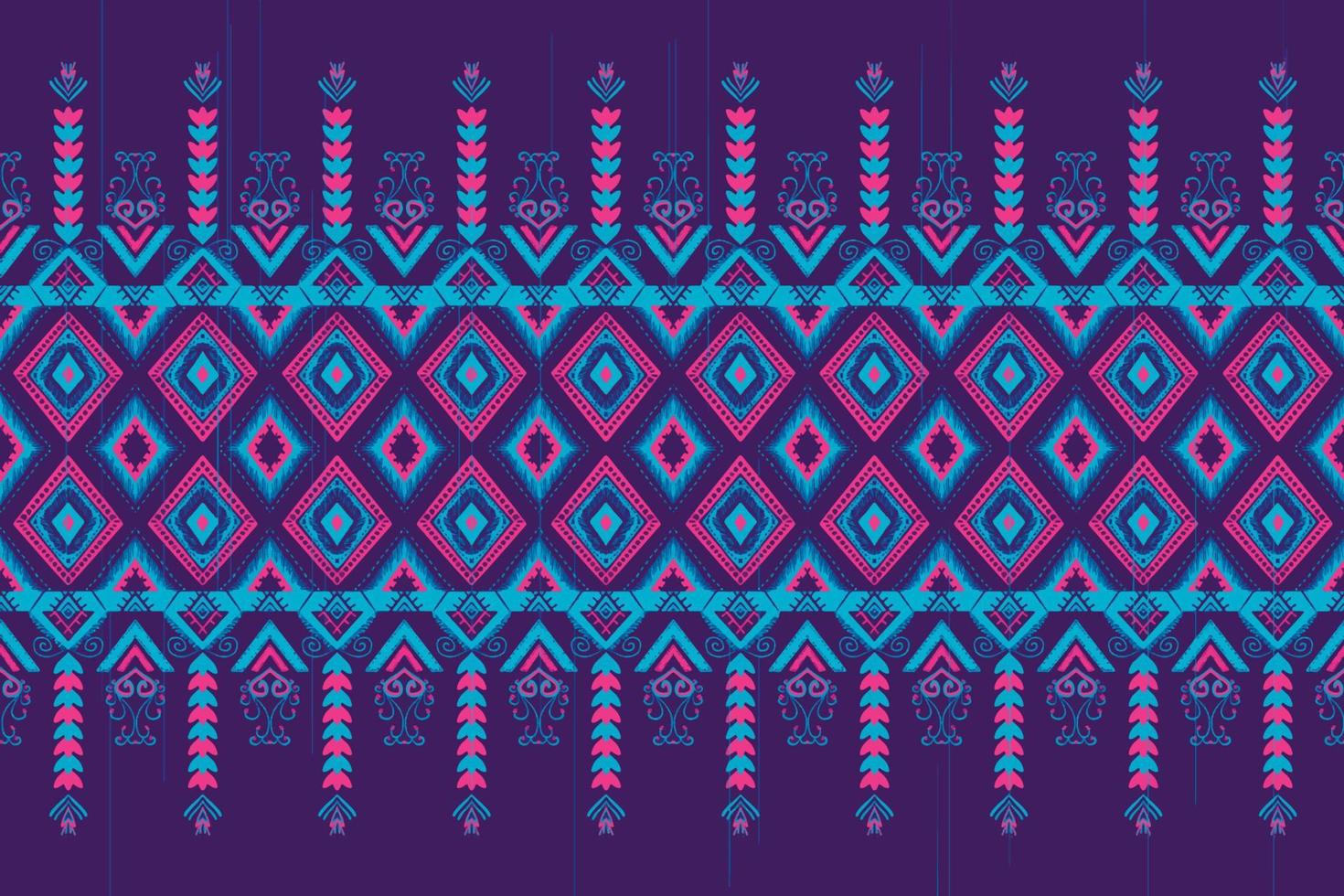 Pink and Blue Flower on Purple. Geometric ethnic oriental pattern traditional Design for background,carpet,wallpaper,clothing,wrapping,Batik,fabric, vector illustration embroidery style