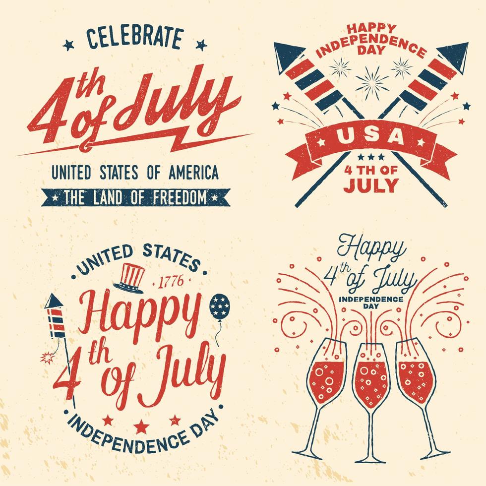 Set of Vintage 4th of july design. Fourth of July felicitation classic postcard. Independence day greeting card. Patriotic banner for website template. Vector illustration.