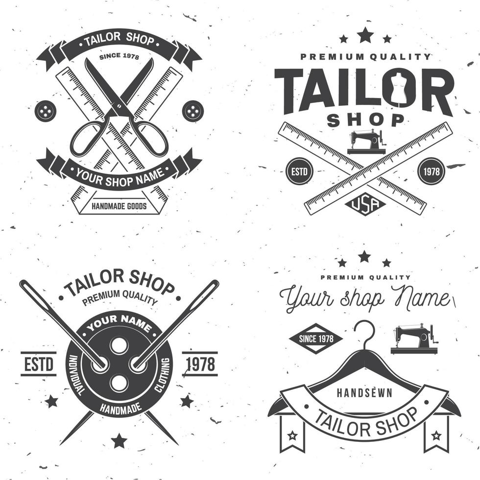 Tailor shop badge. Vector. Concept for shirt, print, stamp label or tee. Vintage typography design with sewing needle and scissors silhouette. Retro design for sewing shop business vector