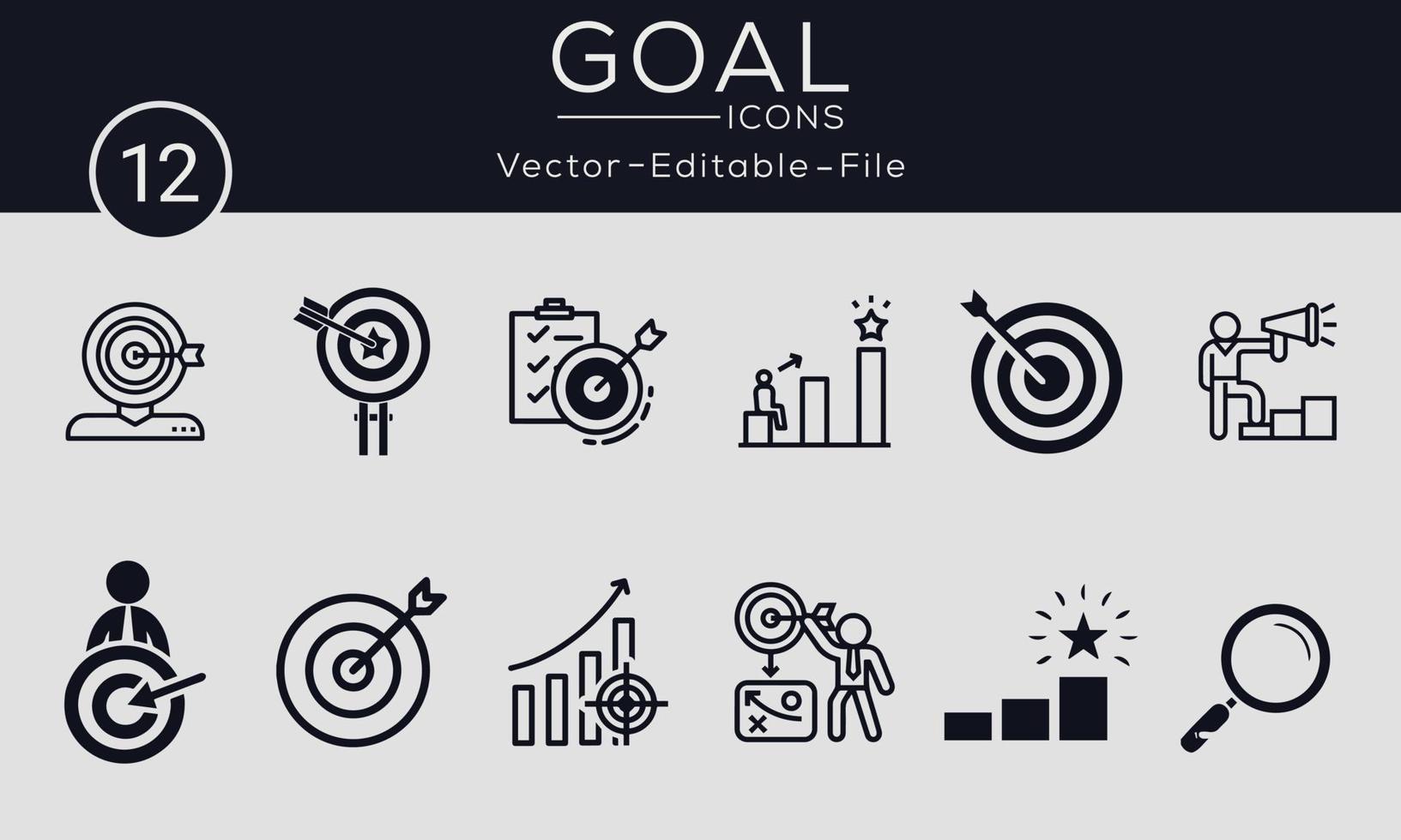 Set of Goal concept icons design. Contains such icons performance, productivity, process, time management and more, can be used for web and apps. Free Vector