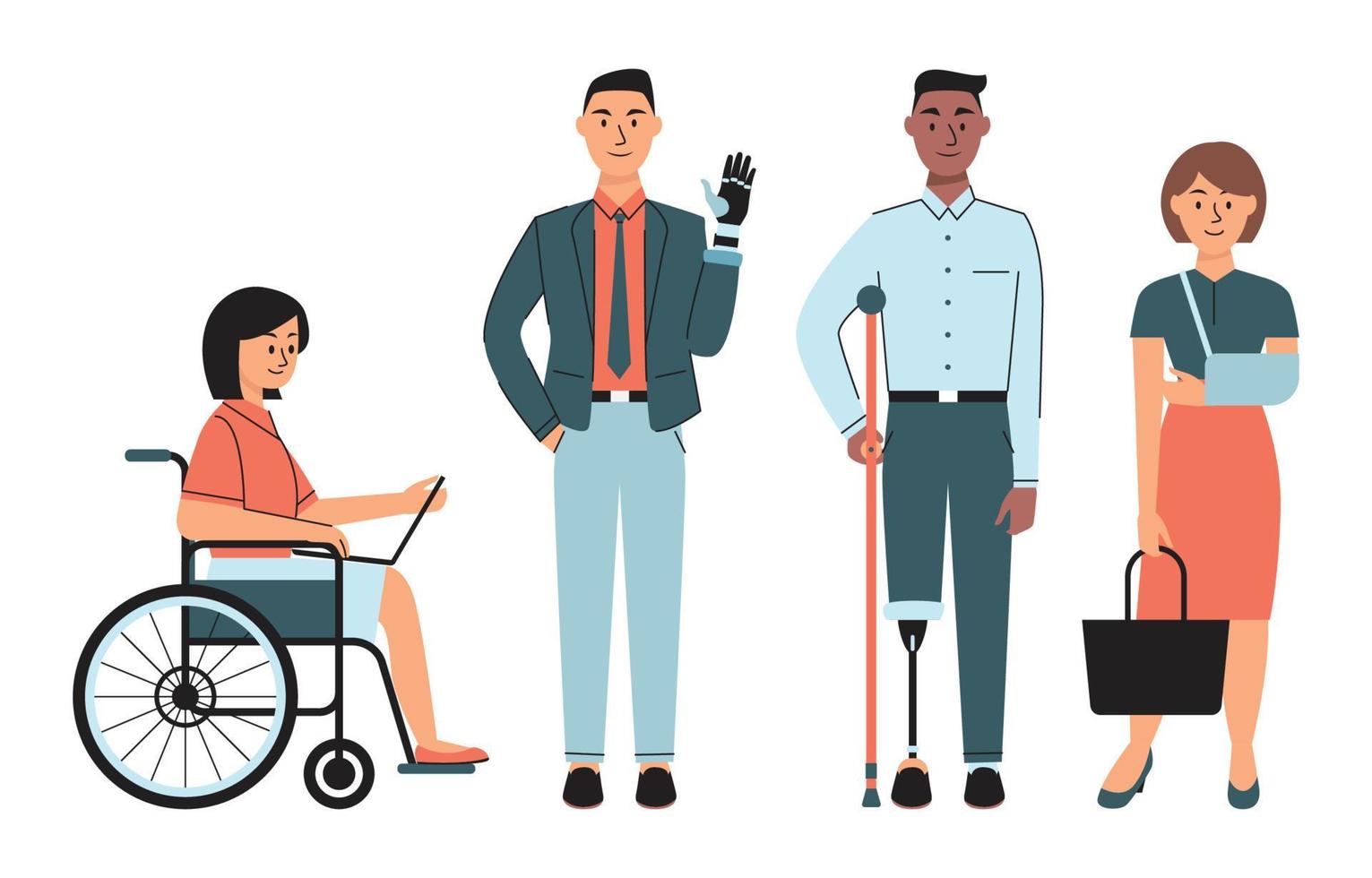 Diverse Business Men and Woman in Physical Disability vector