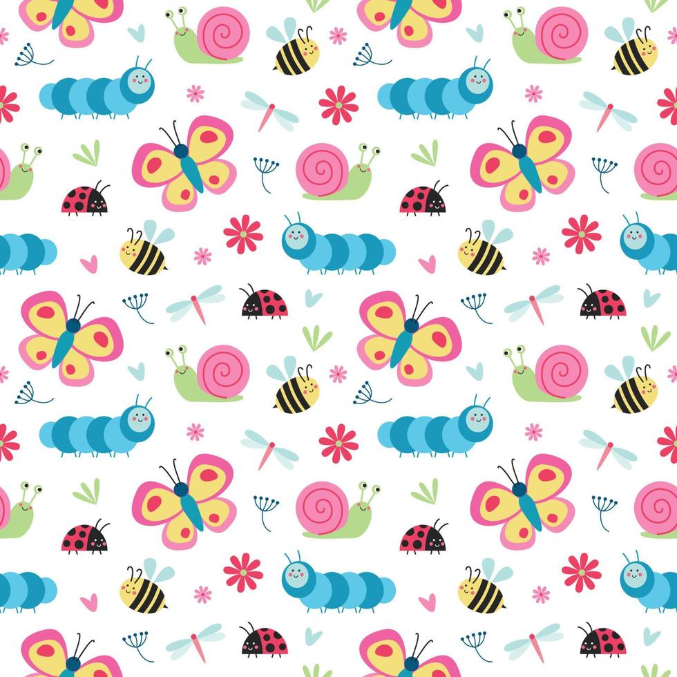 Cute Bugs Seamless Pattern vector