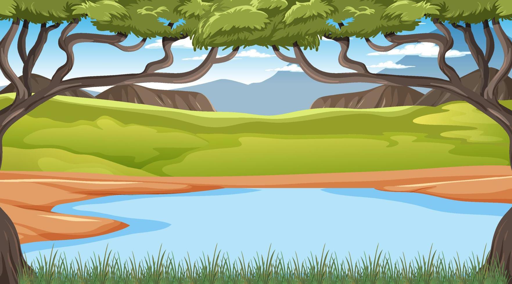 paisaje de bosque de sabana vacío vector