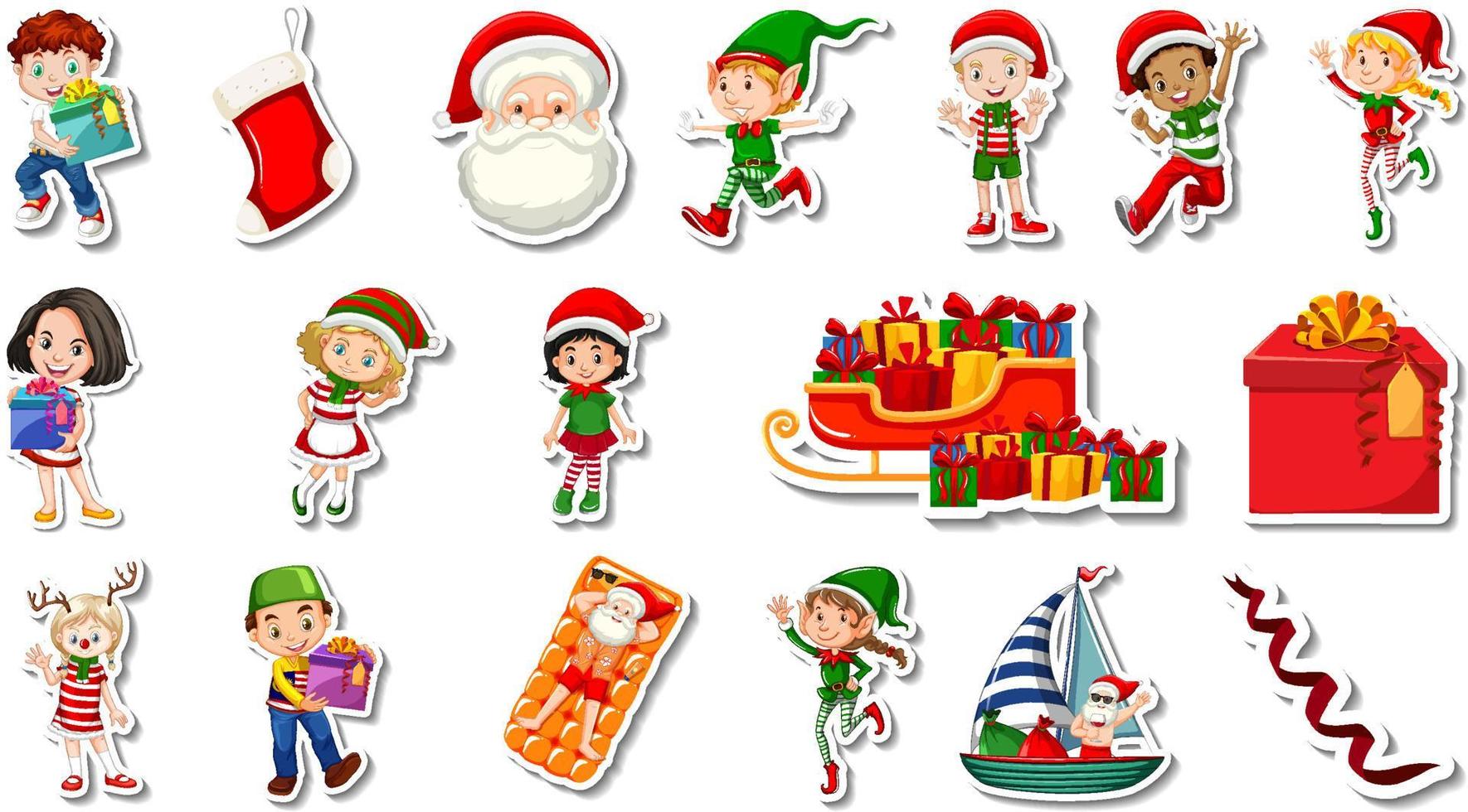 conjunto de objetos navideños y personajes de dibujos animados vector