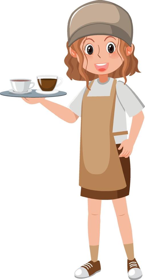 Coffee shop staff cartoon character on white background vector