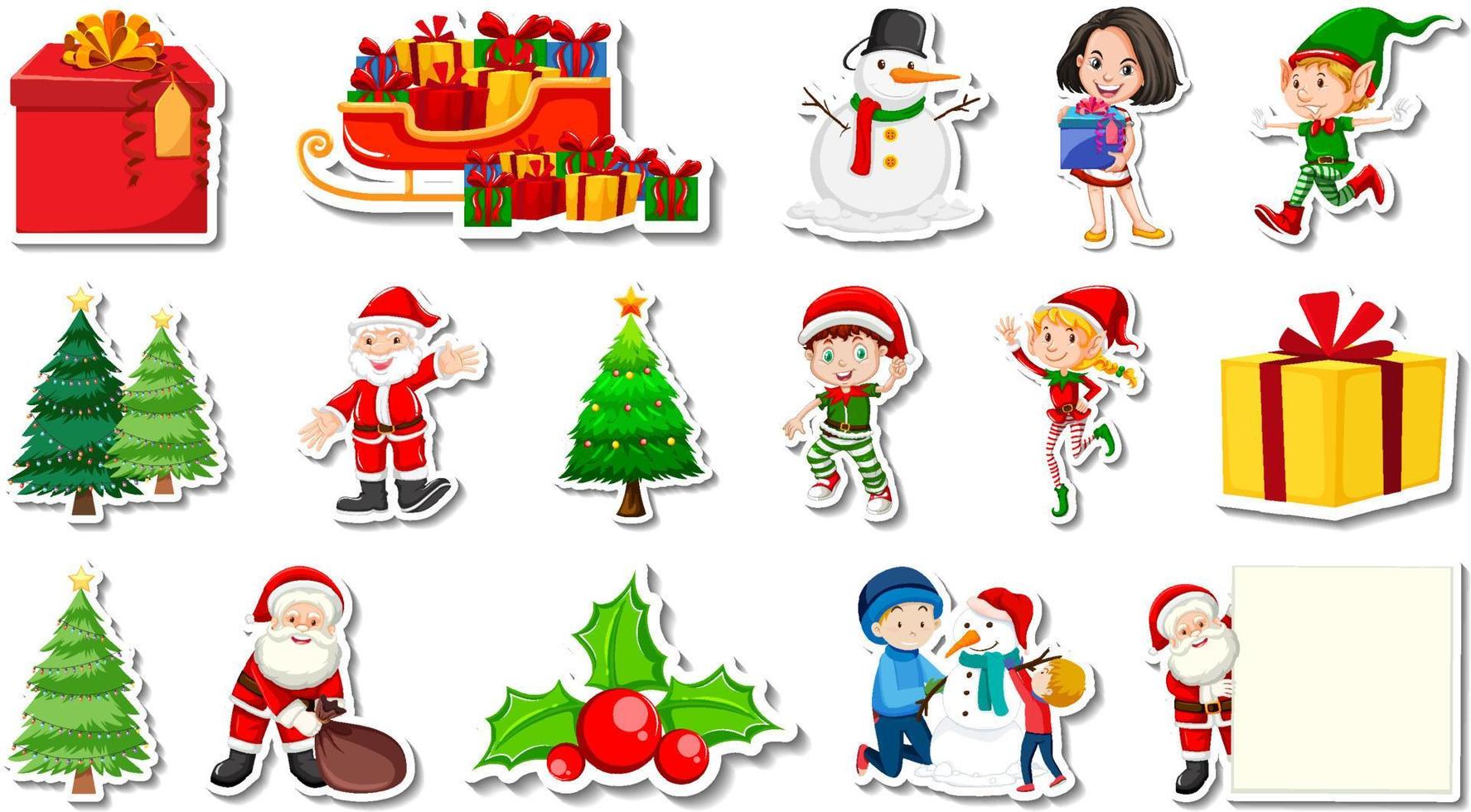 Set of Christmas objects and cartoon characters vector