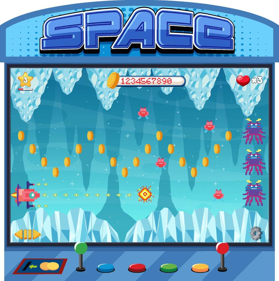 Retro arcade pixel space game interface vector