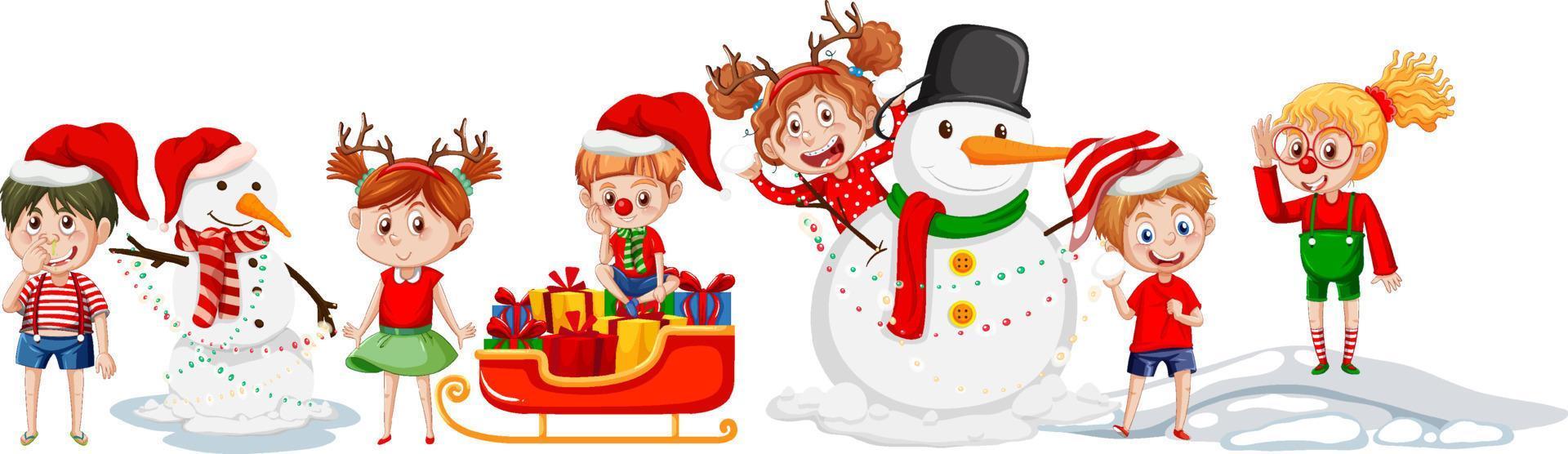 niños en trajes de navidad sobre fondo blanco vector