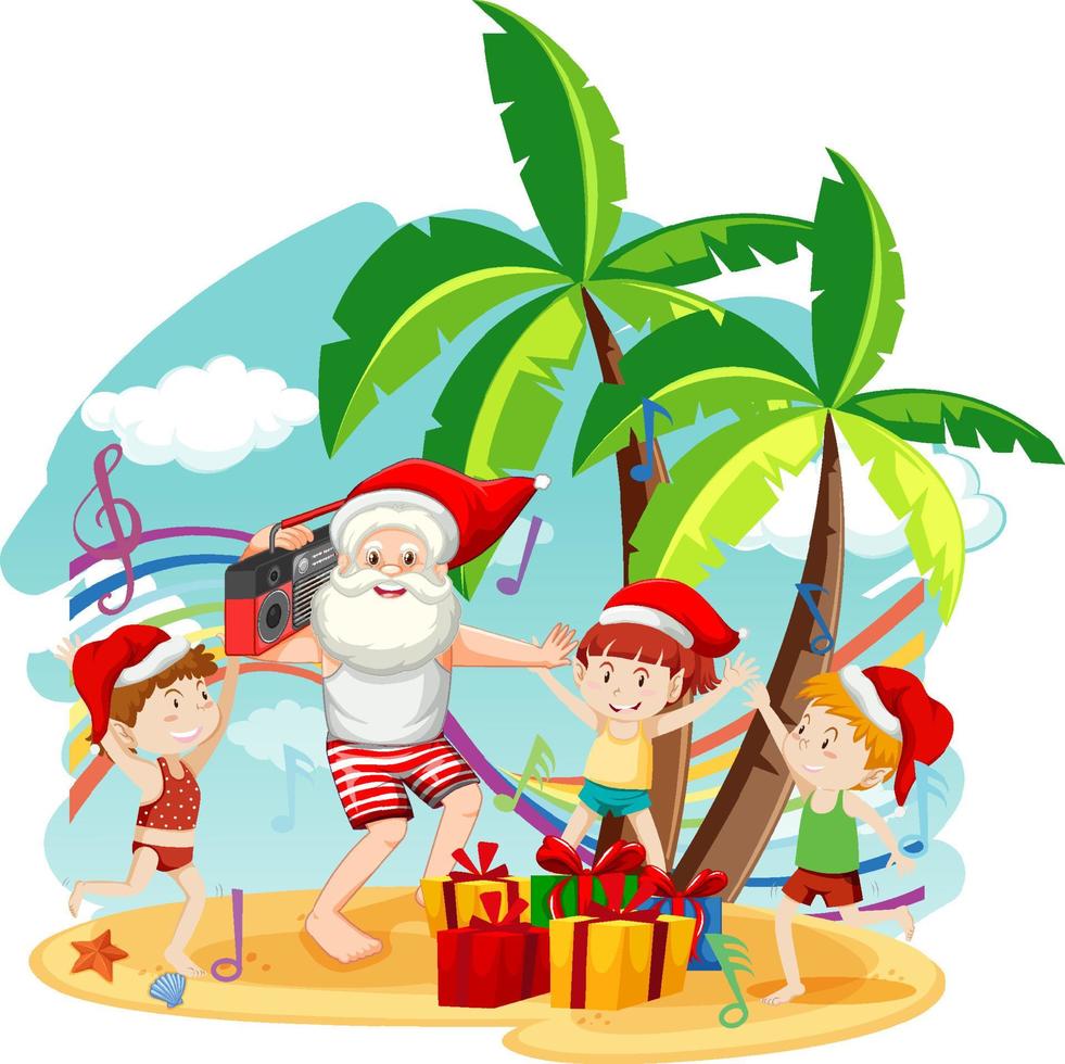 verano navidad con santa claus y niños vector