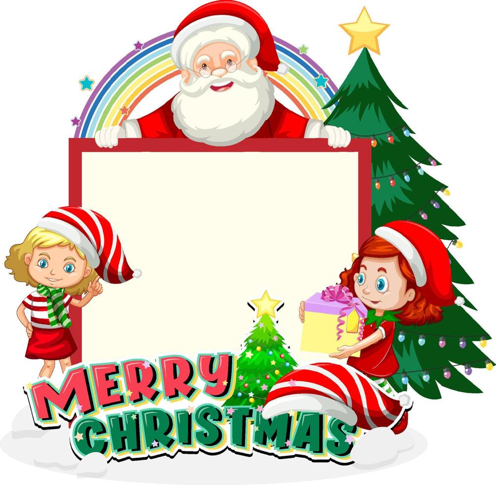 banner vacío en tema navideño con santa claus y niños vector