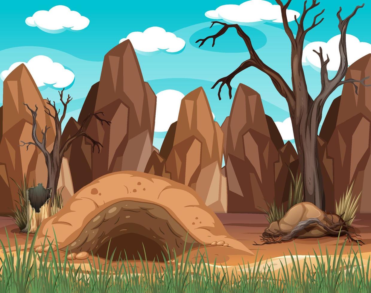 Dry nature landscape with rock mountains and cave vector