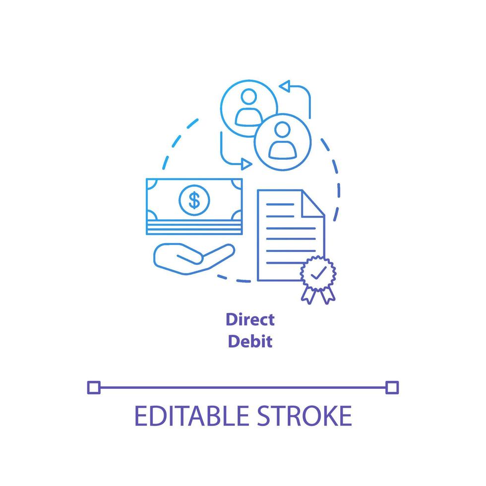 Direct debit blue gradient concept icon. Financial withdrawal idea thin line illustration. Bank transaction. Online banking operation. Payment method. Vector isolated outline drawing