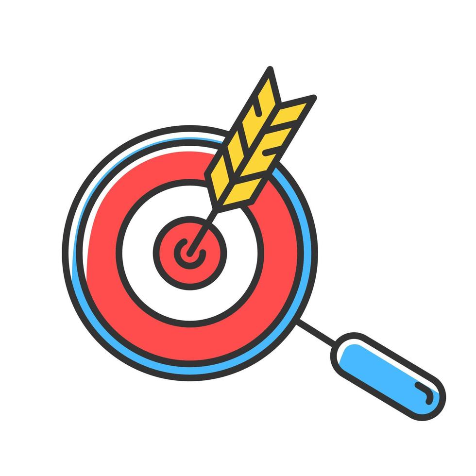Choose niche red color icon. Arrow hit target. Search and goal achievement. Customer attraction strategy. Target advertising. Business plan successful implementation. Isolated vector illustration