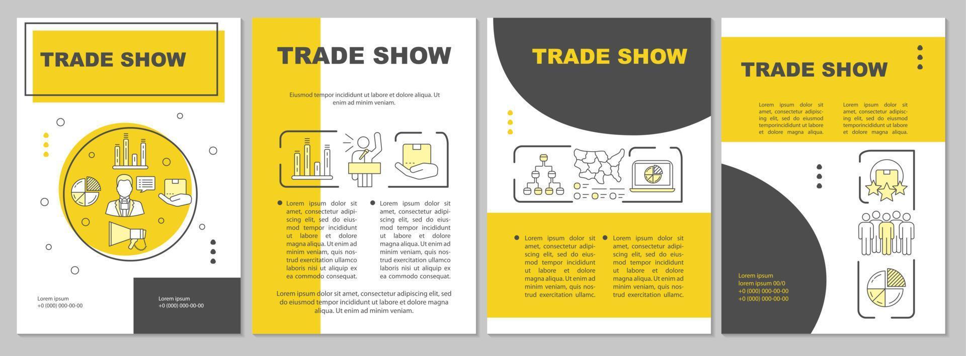 Trade show brochure template layout. Startup launch event. Flyer, booklet, leaflet print design with linear icons. Business presentation. Vector page layouts for annual reports, advertising posters