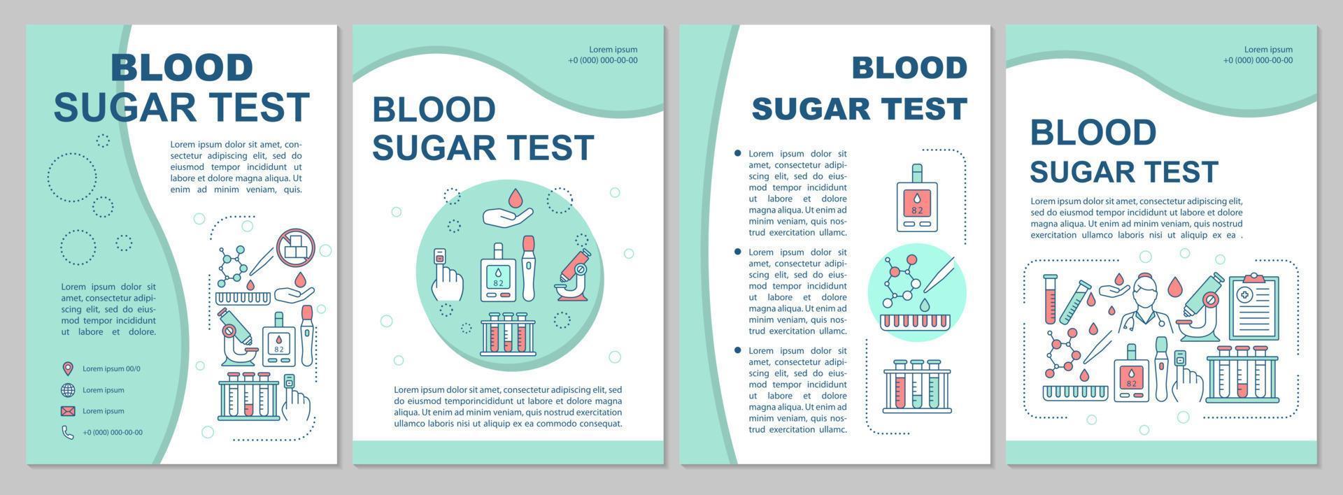 Blood sugar test brochure template layout. Flyer, booklet, leaflet print design, linear illustrations. Glucose level control. Vector page layouts for annual reports, advertising posters