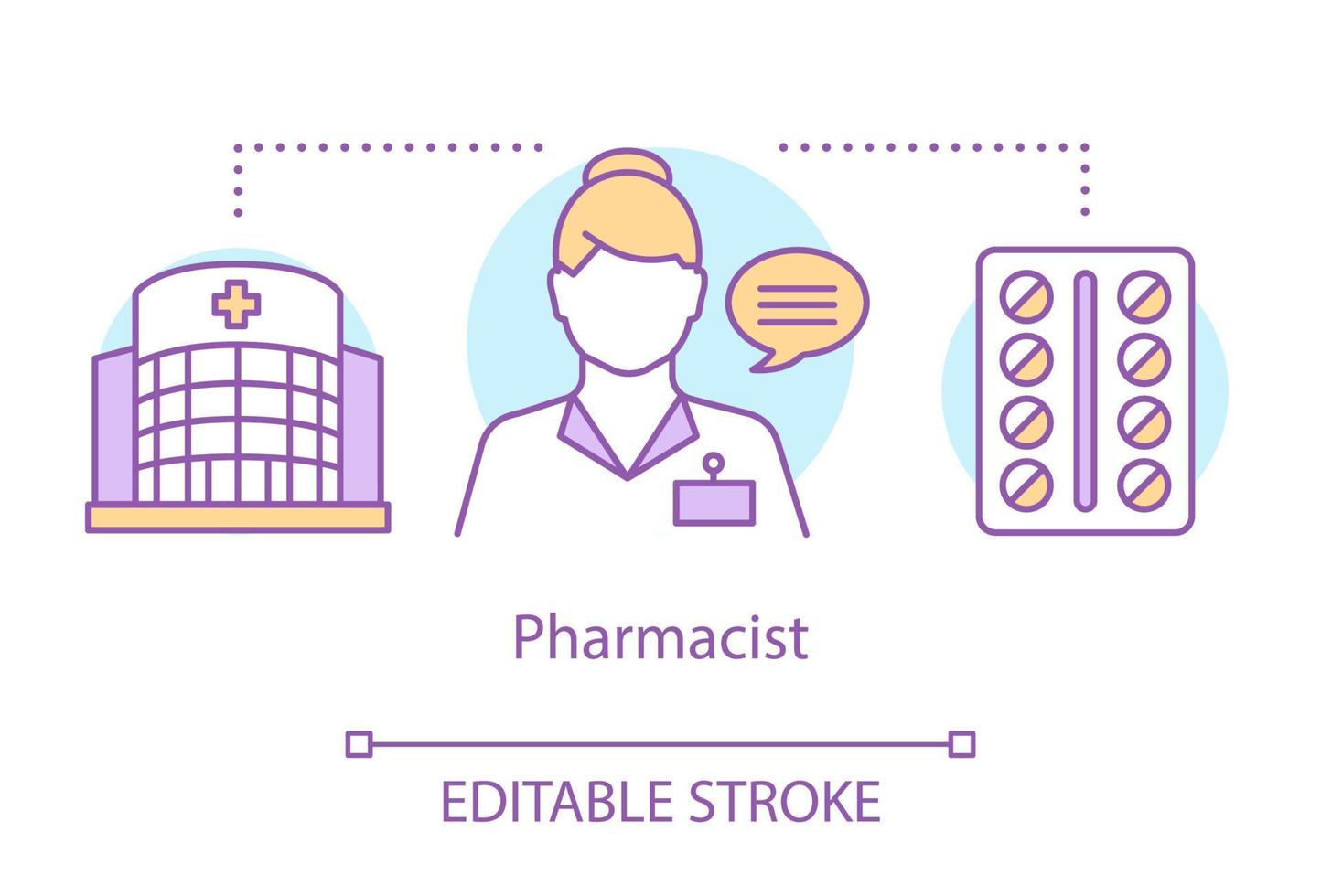 icono del concepto de farmacia. farmacéutico, experto en investigación de drogas idea ilustración de línea delgada. profesión farmacéutica, farmacología. trabajador del hospital dibujo de contorno aislado vectorial. trazo editable vector