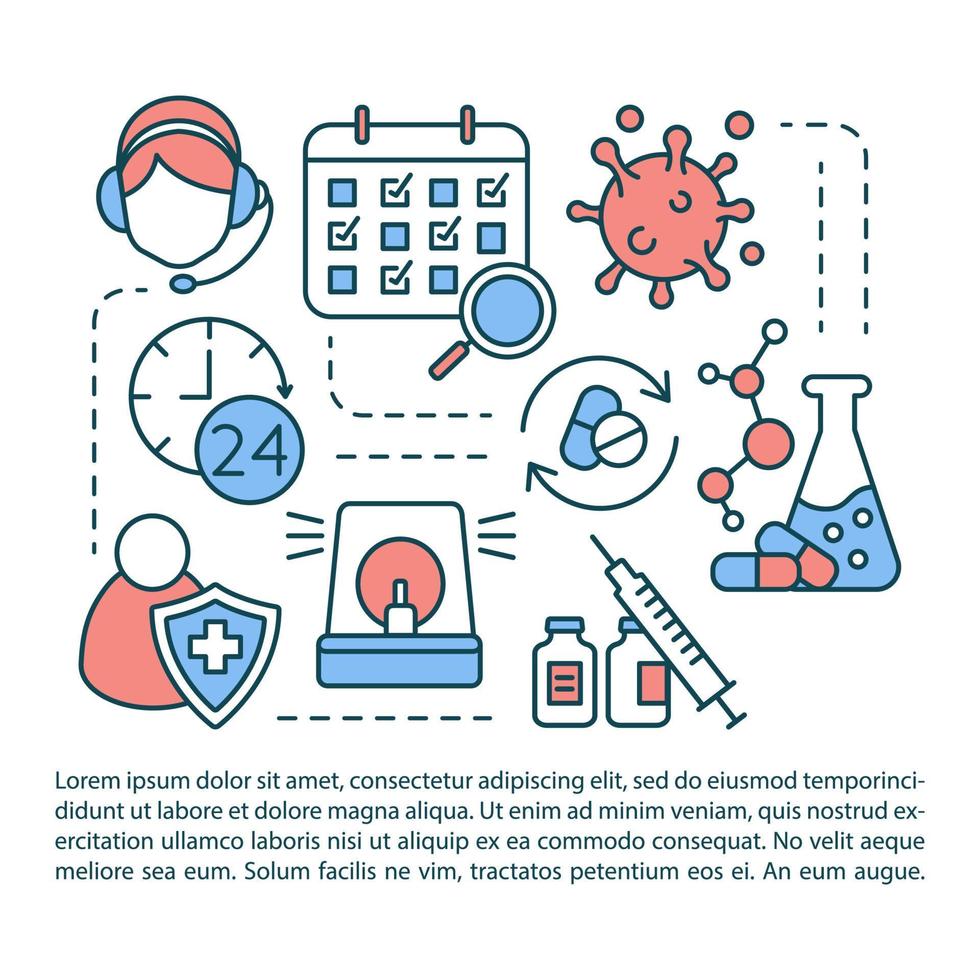 plantilla de vector de página de artículo de control de envenenamiento. Investigación de antídotos para toxinas. folleto, revista, elemento de diseño de folleto con iconos lineales y cuadros de texto. diseño de impresión. ilustraciones conceptuales con espacio de texto