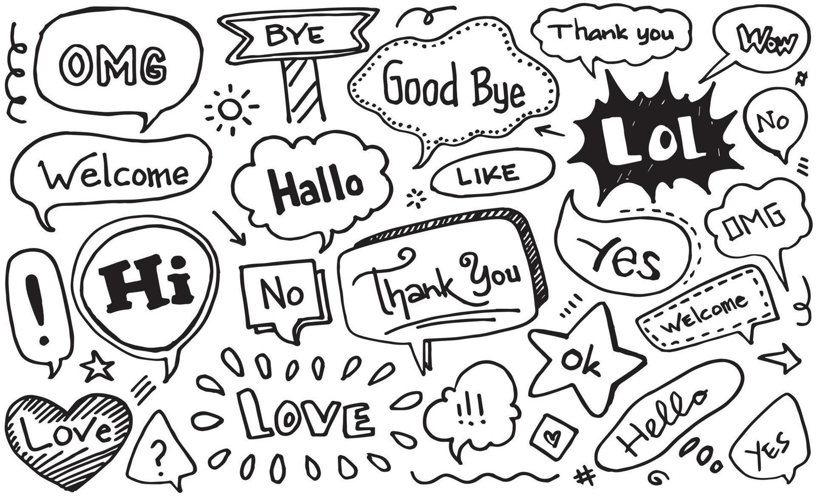 Hand drawn set of speech bubbles isolated . Doodle set element. Vector illustration.