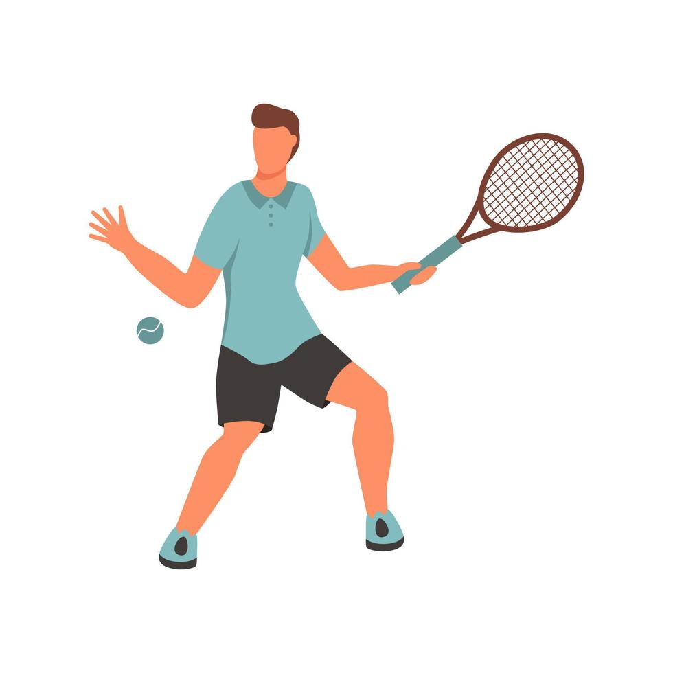 A young man playing tennis. A flat character. Vector illustration.