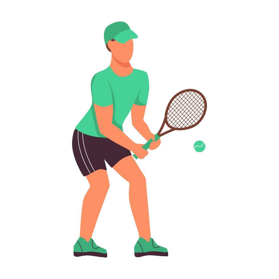 un joven jugando al tenis. un personaje plano. ilustración vectorial. vector