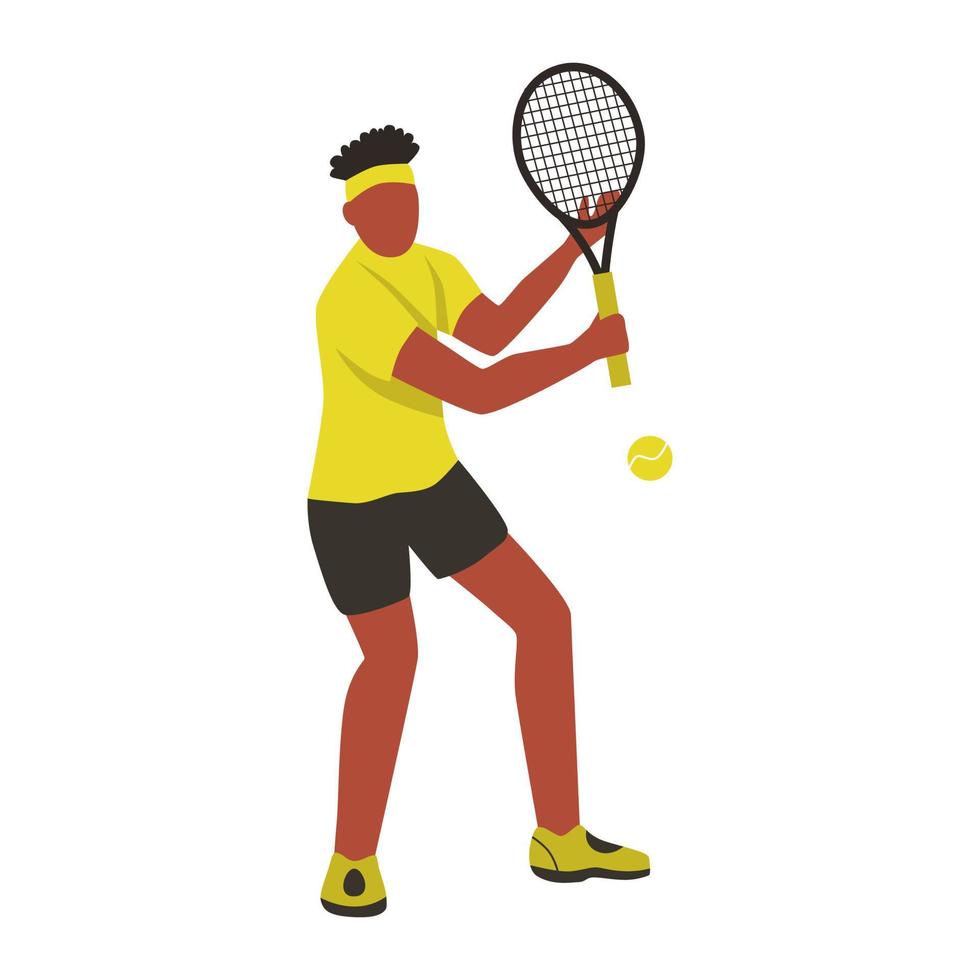 A young man playing tennis. A flat character. Vector illustration.