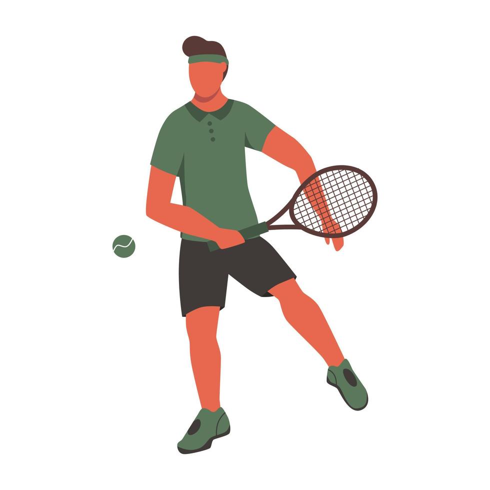 un joven jugando al tenis. un personaje plano. ilustración vectorial. vector