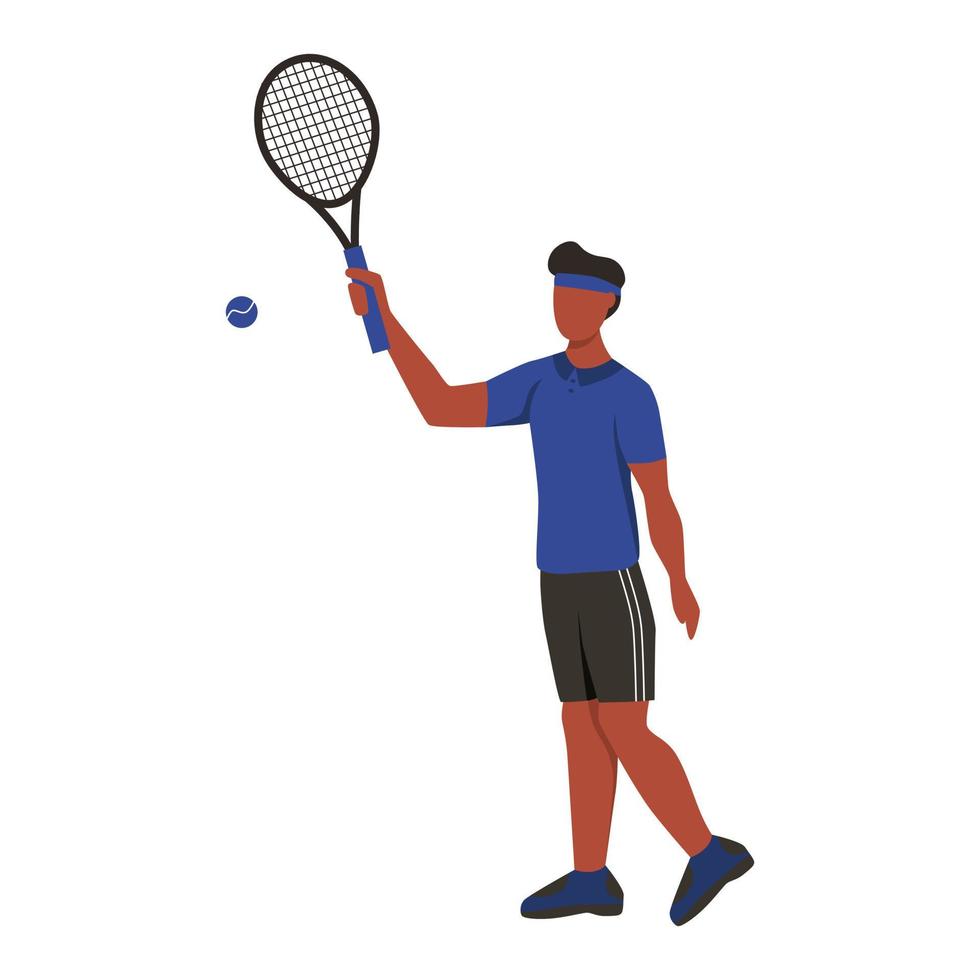 A young man playing tennis. A flat character. Vector illustration.