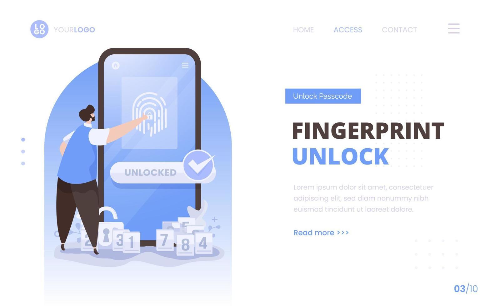 Fingerprint unlock concept for landing page design vector