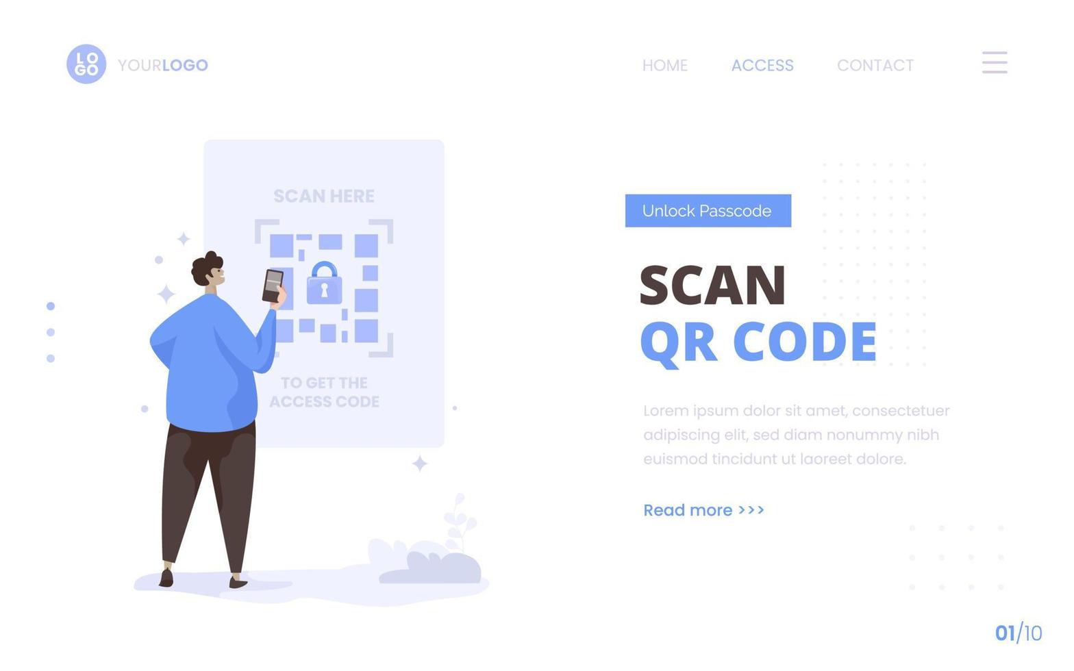Scan QR code unlock concept on landing page design vector