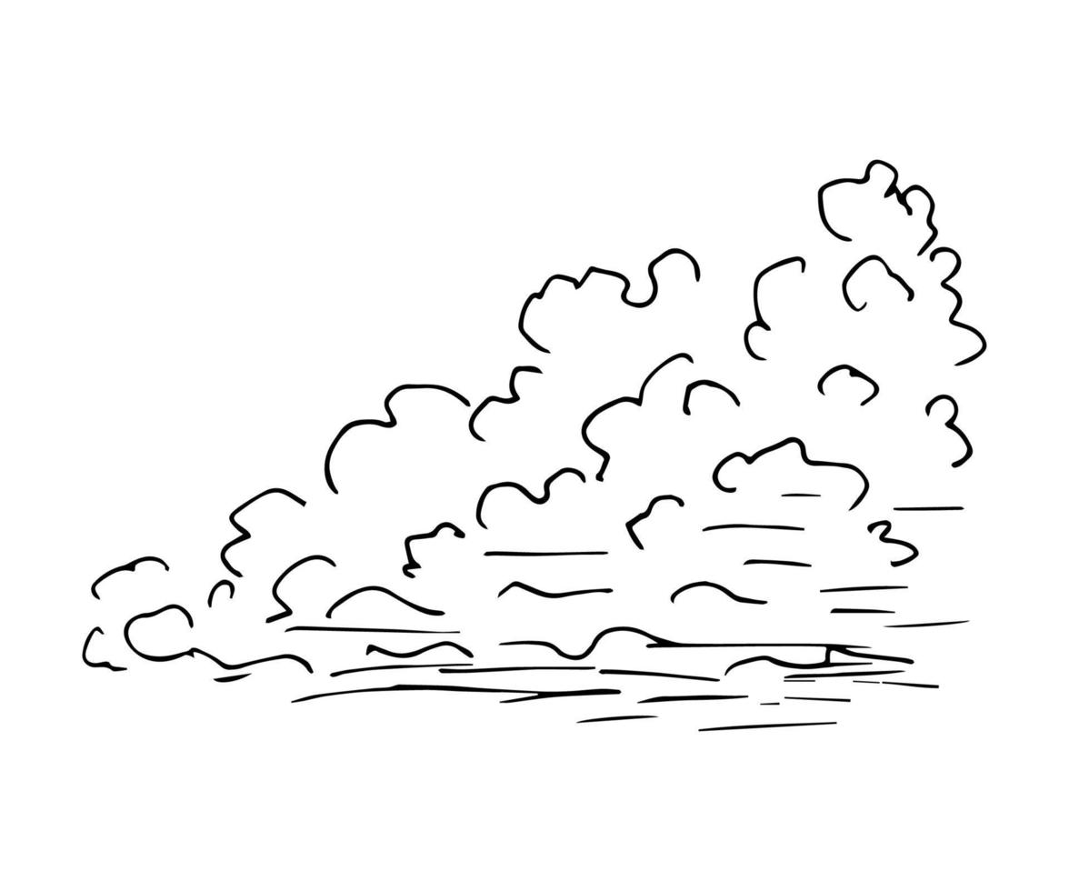 dibujo vectorial simple de un contorno negro sobre un fondo blanco. cúmulos, viento, cielo, clima estacional. elemento de la naturaleza, aire, tormenta, tormenta. vector