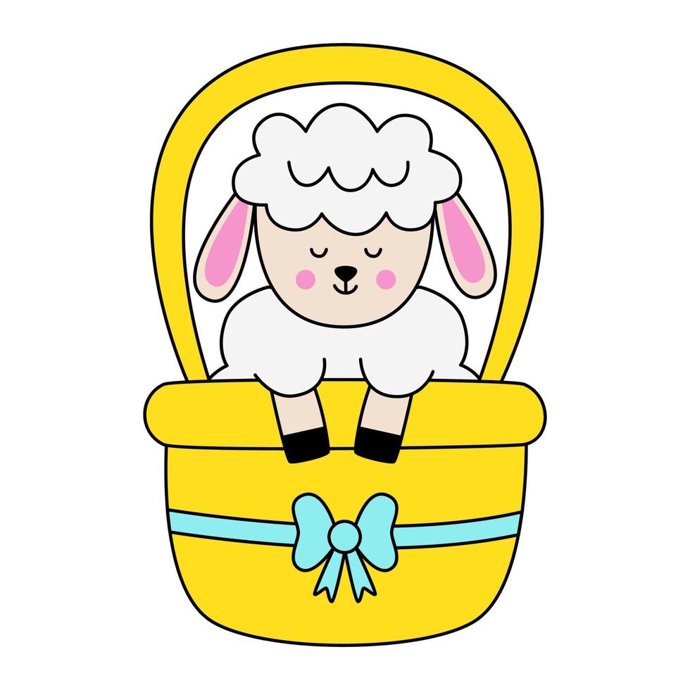 Vector image of cute Easter lamb in basket.