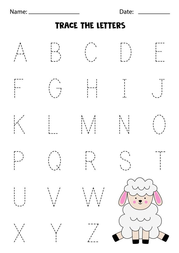 Learning alphabet. Tracing letters. Cute Easter sheep. vector