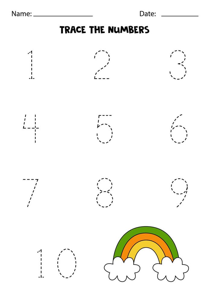 Tracing numbers from one to ten with cute rabbit. Writing practice. vector