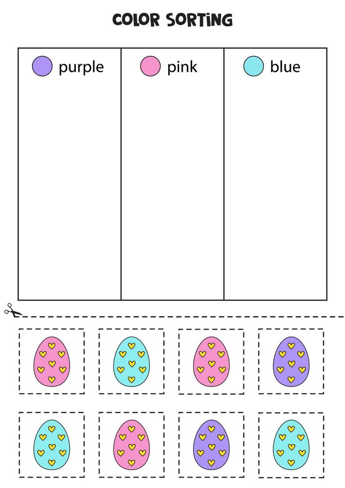 Sort Easter eggs by colors. Learning colors for children. vector