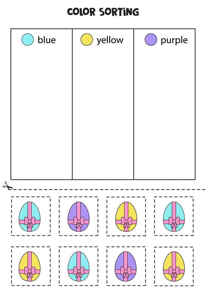 Sort Easter eggs by colors. Learning colors for children. vector