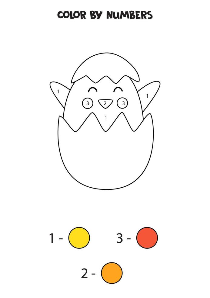 Color cute Easter chicken by numbers. Worksheet for kids. vector