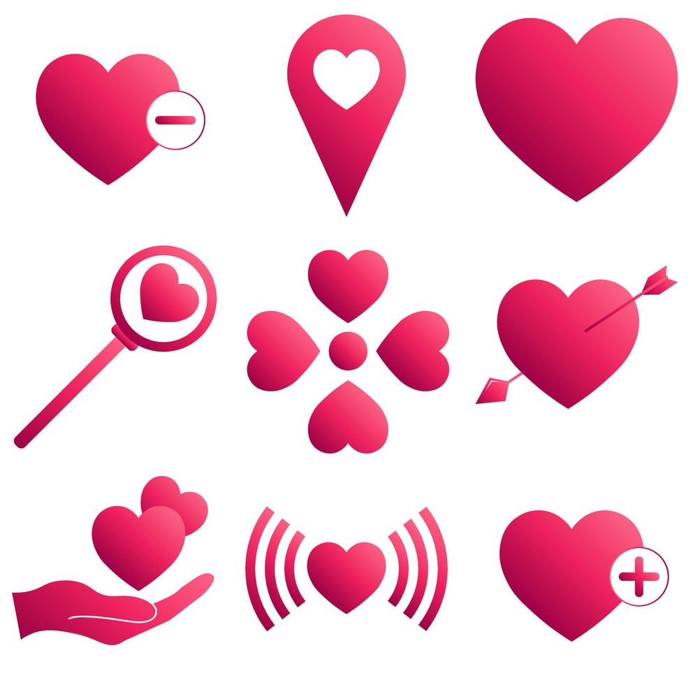 Set of heart icons with gradient pink color for St. Valentines Day vector